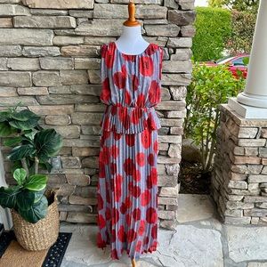 Red and Gray Sleeveless Maxi Dress